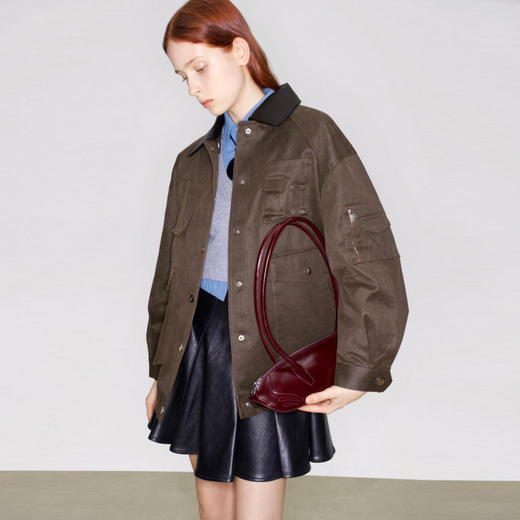 lost in echo2024秋季新款复古休闲宽松多口袋落肩圆领夹克外套女 商品图0