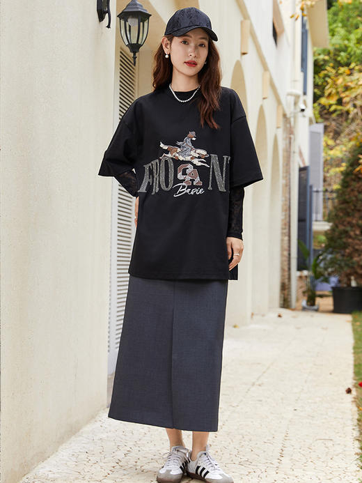 神秘黑调魅力！精致蕾丝长袖 T 恤，诠释性感与优雅 商品图1