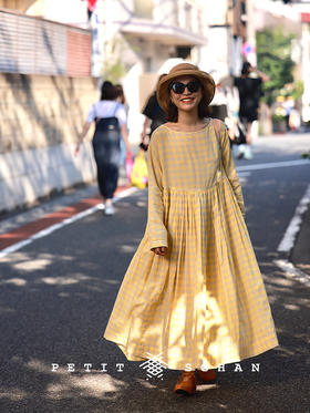 PETIT SCHAN小闪 CLO#864sunflower 向日葵 一千零一夜系列纯棉色织格纹大裙摆连衣裙