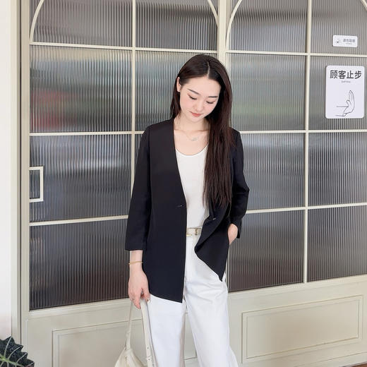 火桐hooton 重磅25姆米乔缎V领真丝西装774048 商品图7