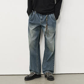 714street经典复古水洗蓝色牛仔裤男2025秋季新款微宽松直筒长裤