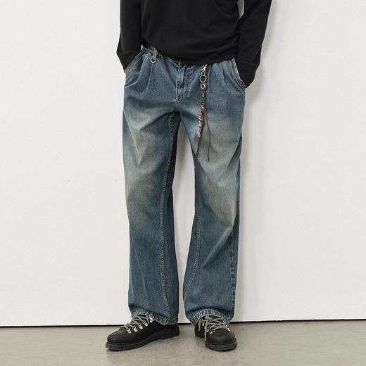 714street经典复古水洗蓝色牛仔裤男2025秋季新款微宽松直筒长裤 商品图0