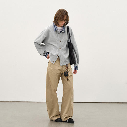 714street学院风假两件条纹长袖衬衫男秋季情侣卫衣开衫miu系穿搭 商品图3