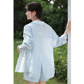 【6折秒杀】鹿向南「薄荷蓝冰」法式浅蓝色薄款防晒衬衫女夏显瘦开衫外套上衣L56650+L56650DK