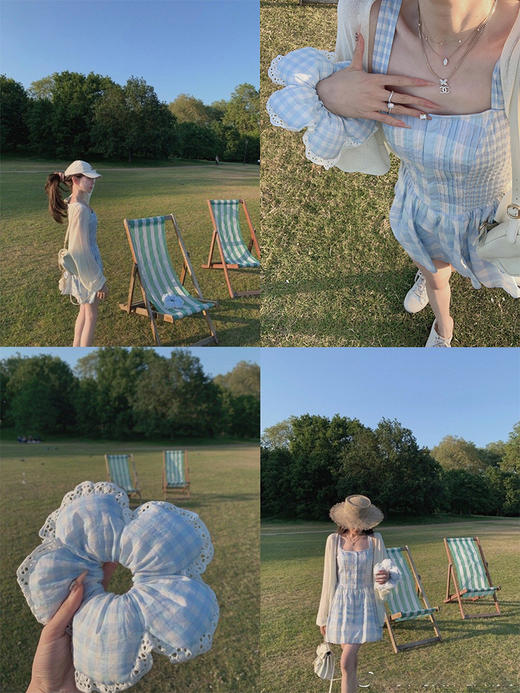 金蘑菇菇  伦敦花市 我爱蓝格格 / 小清新收腰格子背心裙 商品图9