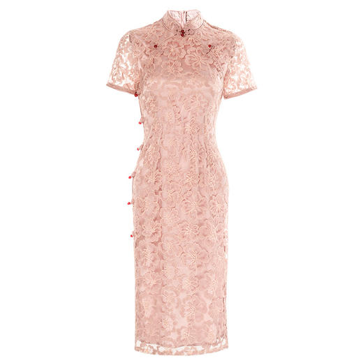 「自」全新升级【铂金会员441/天猫599/差价158】(03156)洛诗琳气质双襟蕾丝连衣裙2025夏季新款复古国风改良旗袍裙 商品图4