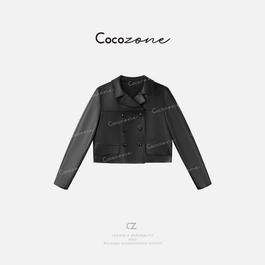 COCO ZONE 刘一一  “双排扣皮衣”层次自然纹路皮衣外套CD2A1358 商品图0