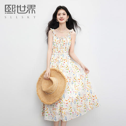 【专属特价】熙世界法式碎花吊带连衣裙女夏季新款收腰显瘦甜美气质度假风长裙 商品图0