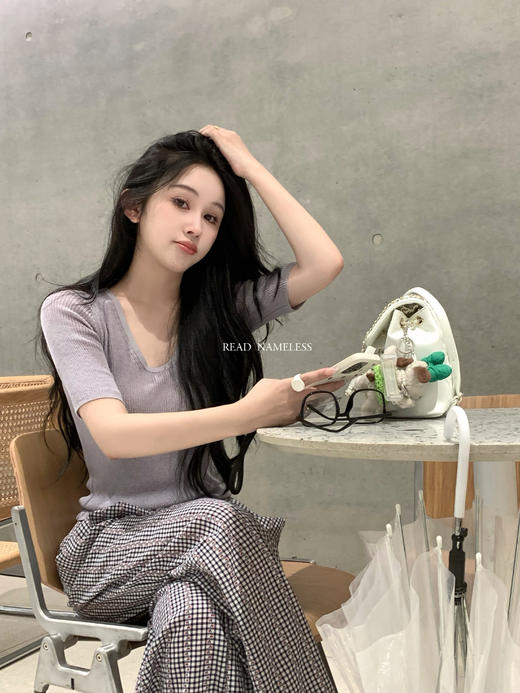 Read Nameless/冰凉纱线中袖蓝灰T 2025/7/17 商品图12