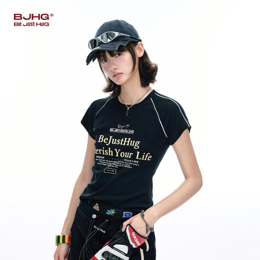 BJHG不计后果复古运动T恤短袖女装夏季撞色高级感穿搭凉感正肩T恤 商品图1