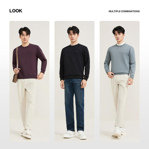 【新疆棉】柒牌男士圆领卫衣秋季新款时尚休闲百搭套头长袖上衣129W70180 商品图2