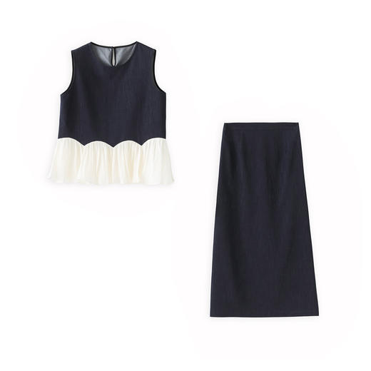 「高货wl」全新升级【铂金会员339/天猫459/差价120】(99024)洛诗琳优雅琉光纱马甲上衣精纺竹节天丝牛仔半裙两件套 商品图4