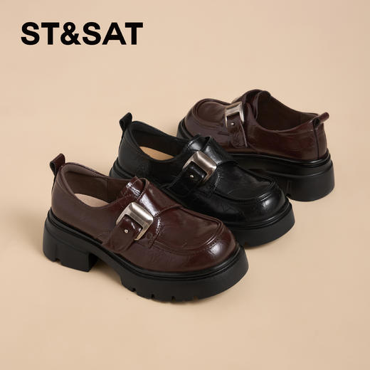 星期六英伦风百搭单扣厚底乐福SSD3111WED 商品图1