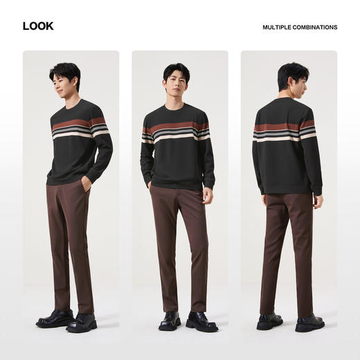 【条纹卫衣】柒牌男士圆领卫衣2025秋季格纹肌理商务套头长袖上衣129W70360 商品图2