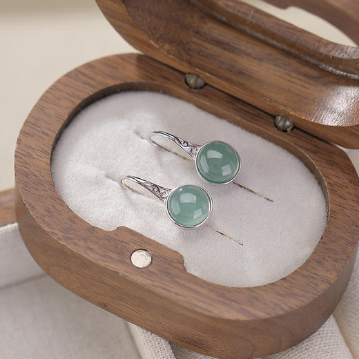 【一世温柔】S925纯银圆形花纹蓝水翡翠耳饰【CW-EG02284】 商品图2