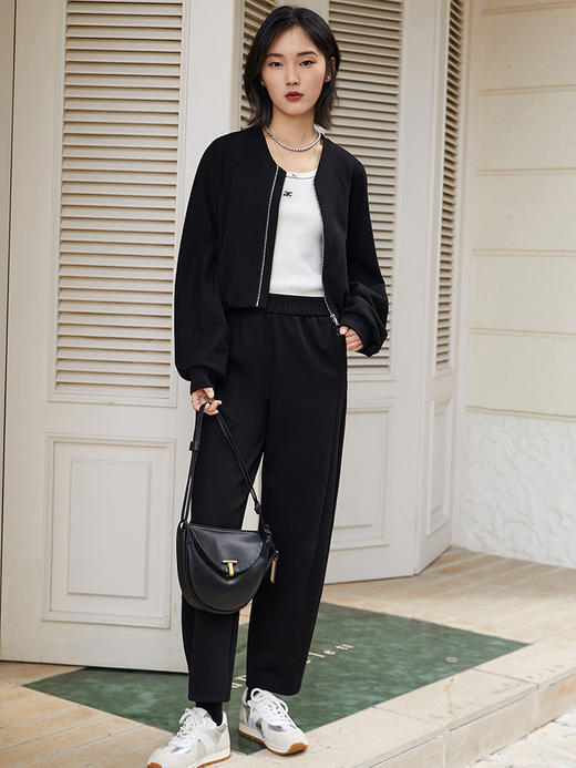 黑色宽松休闲裤女 显瘦高腰垂感九分裤 时尚简约百搭哈伦裤 商品图1