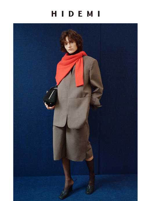 HIDEMI 进口甄选天丝羊毛拼接领v领无领宽肩廓形极简设计感男朋友时髦西装 商品图8