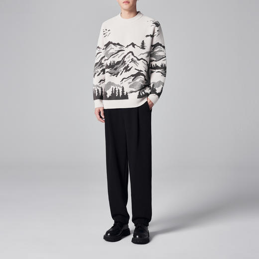 墨麦客男装新中式加绒圆领针织衫男士2024冬季新款国风加厚毛衣男 商品图4