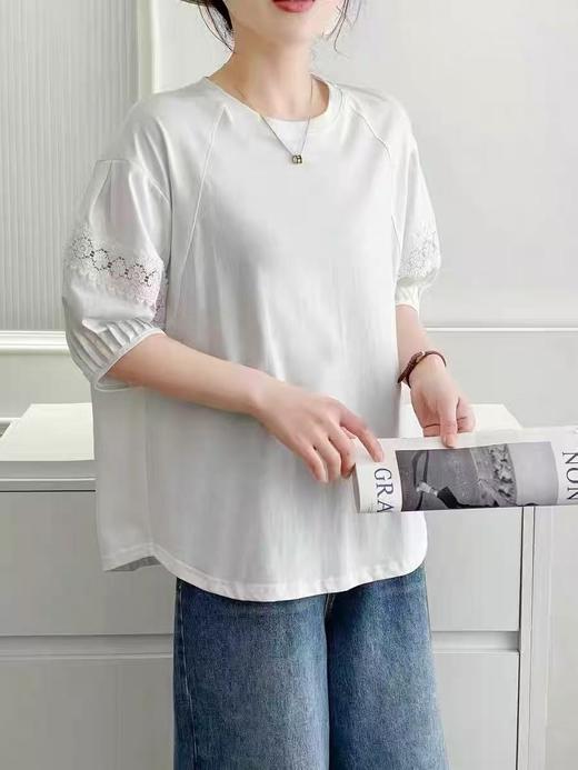 【新品特卖】25121工艺蕾丝镂空宽松短袖T恤-喜出 商品图2