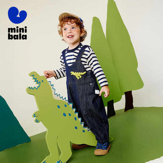 迷你巴拉男女童背带裤套装萌趣可爱长袖纯棉T恤软牛仔两件套 商品图1