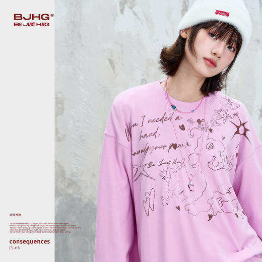 BJHG不计后果趣味渐变长袖t恤男款秋季2025新款美式复古高级感T恤 商品图2