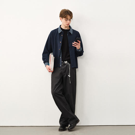 714street学院风假两件条纹长袖衬衫男秋季情侣卫衣开衫miu系穿搭 商品图1