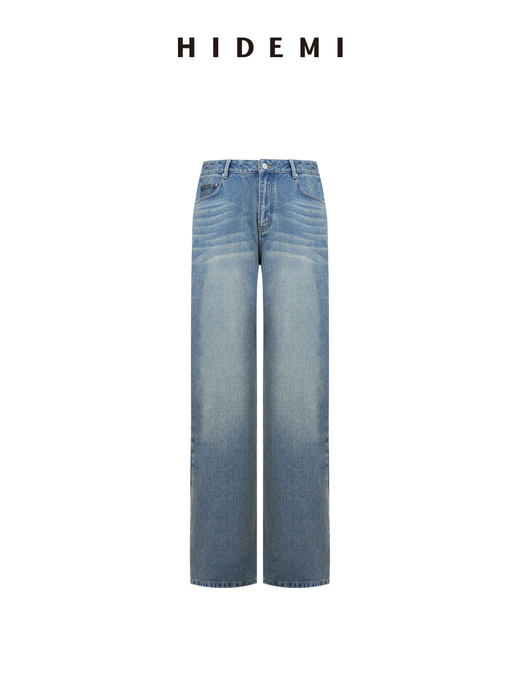 HIDEMI 多重水洗做旧感牛仔蓝泛白丹宁牛仔阔腿裤牛仔裤长裤 商品图12