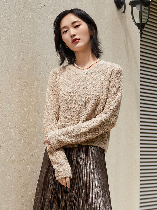 小香风针织开衫女春秋 圆领短款外搭上衣 温柔风长袖毛衣外套 商品图0