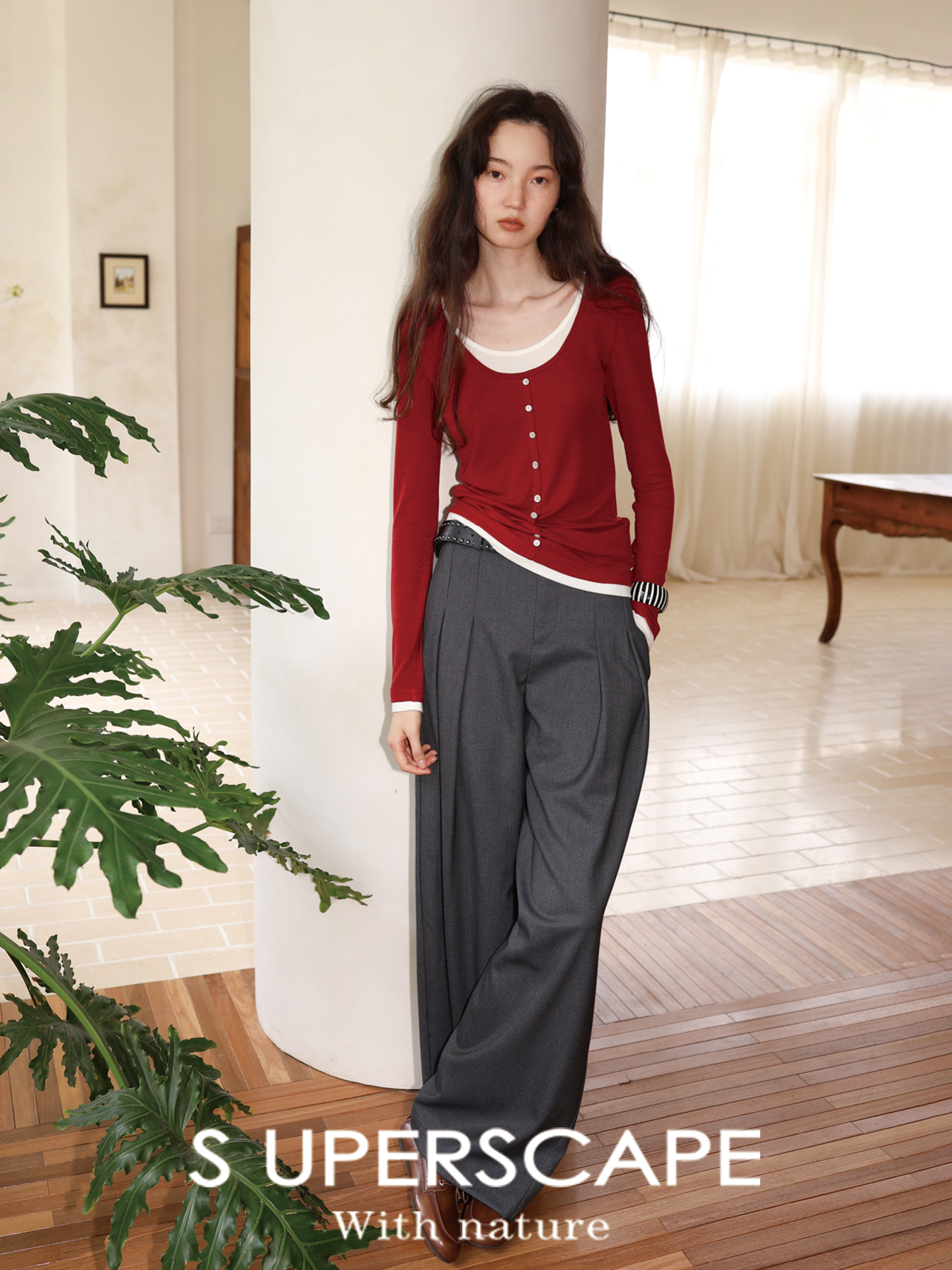 素舶 澳洲美丽诺羊毛莱赛尔亲肤撞色假两件修身显瘦长袖打底衫