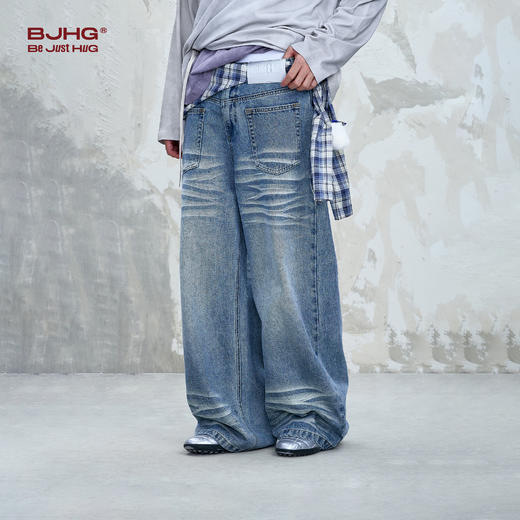 BJHG不计后果休闲牛仔裤男款夏季潮牌2025新款美式宽松直筒裤子女 商品图3