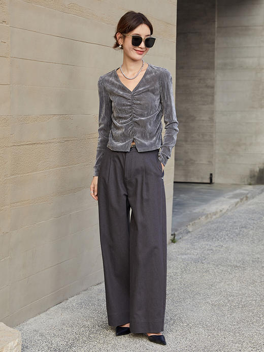 早秋必备神裤！深灰直筒阔腿裤，简约百搭不挑人 商品图1