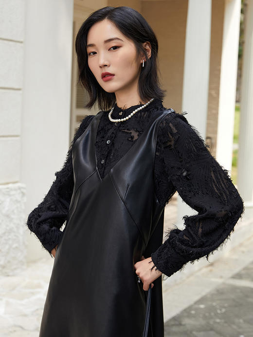 法式浪漫 立领半开扣提花衬衫 温柔米白 宽松长袖仙女上衣 商品图1