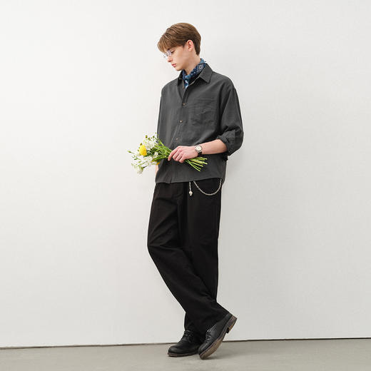 714street轻薄抗皱宽松长袖衬衫男高级感秋季新款美拉德穿搭上衣 商品图2