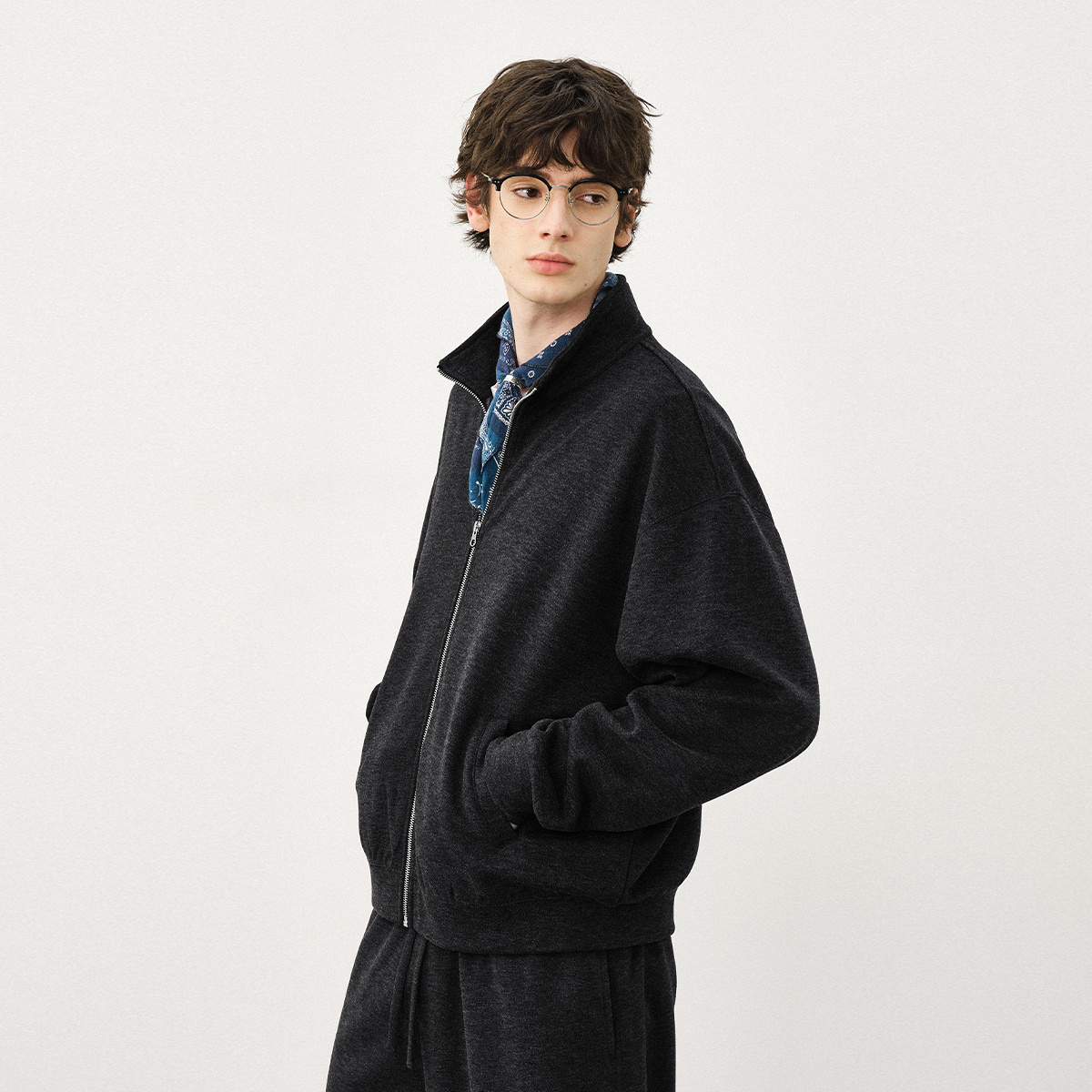 714street仿羊绒毛呢立领夹克男秋冬新款卫衣外套老钱风穿搭