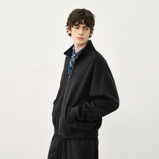 714street仿羊绒毛呢立领夹克男秋冬新款卫衣外套老钱风穿搭 商品图0
