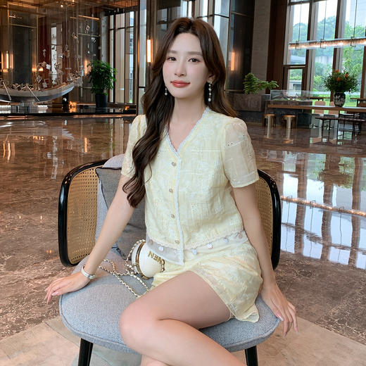 奢姿大码女装2026夏季波西米亚风两件套胖妹妹减龄花边V领套装9952922159 商品图0
