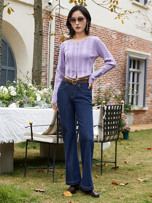 早秋时髦精挚爱！拉链修身坑条毛衫，温柔紫调超显白 商品图1