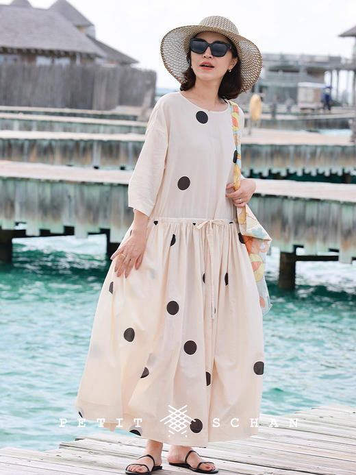 PETIT SCHAN小闪 CLO#863 Less boba 珍珠少放一点 一千零一夜系列法式纯棉波点七分袖连衣裙 商品图2