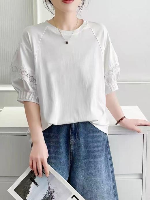 【新品特卖】25121工艺蕾丝镂空宽松短袖T恤-喜出 商品图0