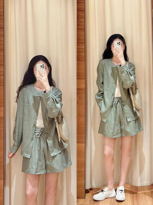 【高品质私服】【IC蟹壳青亚麻平纹衬衫+平纹短裤】简约设计突出面料与剪裁，尽显休闲随性，独特纹理，质朴格调G1481/G1476-CC【无标出货 介意慎拍】 商品图0