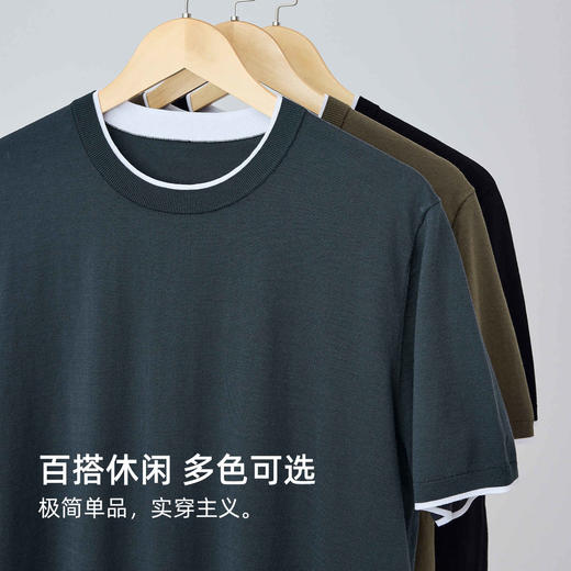 墨麦客双层撞色领假两件针织短袖T恤男2025年夏季直筒基础上衣男 商品图2