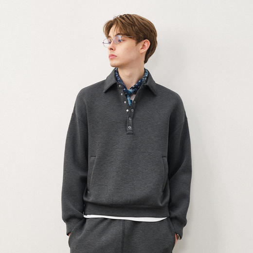 714stree美式复古boxy版型POLO领卫衣男2025秋季短款宽松情侣上衣 商品图0