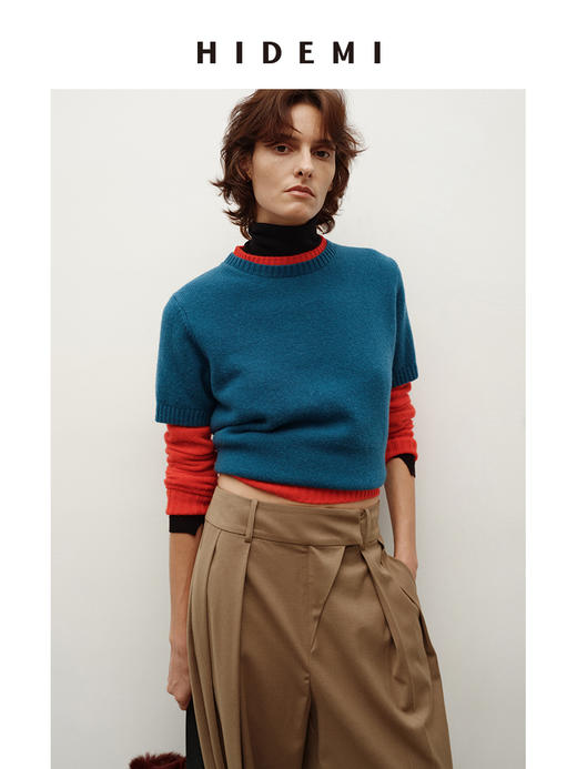 HIDEMI【董生活同款】进口澳洲美利奴羊毛多股纱圆领叠穿神器短袖毛衣 商品图2