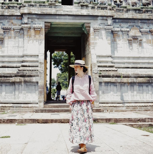 绽放旅行女装539朵/复活款·2018年苎麻印花松紧腰抽褶半身长裙女 商品图0