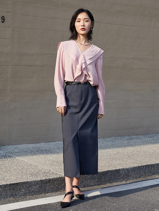 亮眼姜黄色 V 领衬衫！荷叶边设计 小众又时髦 商品图1