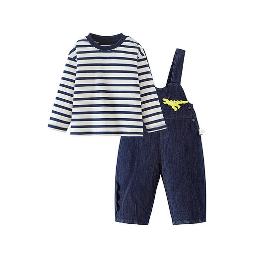 迷你巴拉男女童背带裤套装萌趣可爱长袖纯棉T恤软牛仔两件套 商品图4