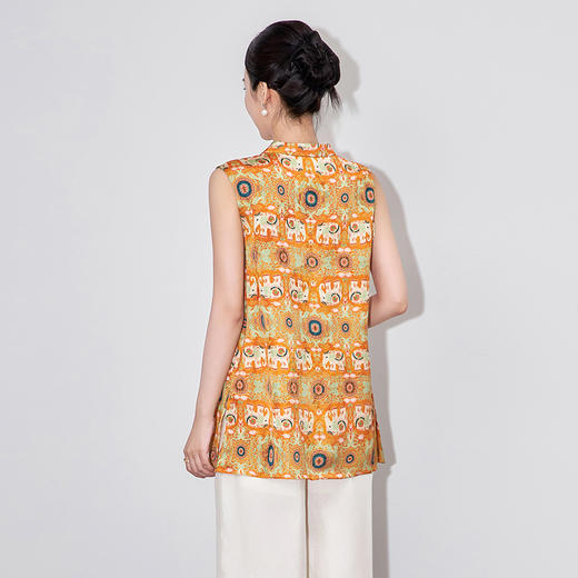 「高货wl」全新升级【铂金会员330/天猫439/差价109】(92715)洛诗琳新中式盘扣香云纱上衣2025夏季小象提花马甲上衣 商品图1