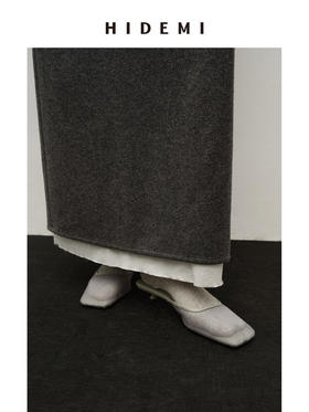 HIDEMI 高级灰极简方头进口小羊皮拼接手工镶嵌包边网纱小猫跟穆勒拖鞋