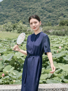 【立体印花真丝连衣裙】25年夏季新品女士100%桑蚕丝系带收腰中长款裙子