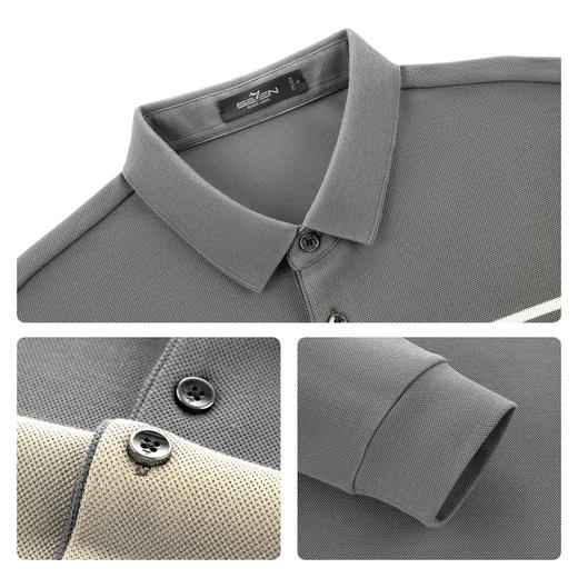 【条纹POLO衫/不变形领】柒牌polo衫男长袖秋新款商务百搭翻领T恤129T70500 商品图3